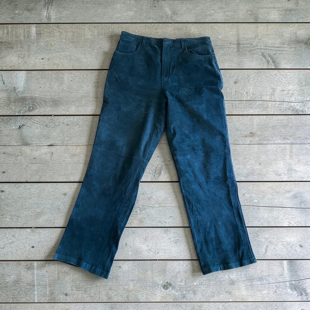 Nordstrom Black 100% Suede Leather Pants Straight‎ Leg High Rise Soft Sz 14